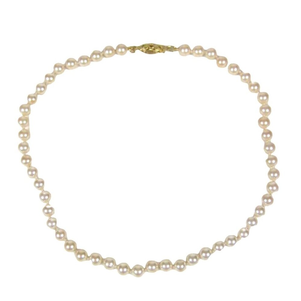 Imitation Pearls Beaded Necklace 16 inch Goldtone Fish Clasp Vintage Strand